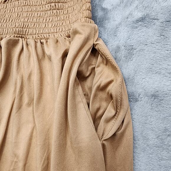 NEW Ninexis Skirt Womens L Tan Camel Smocked Waistband Side Slit Maxi Stretch - Picture 2 of 10